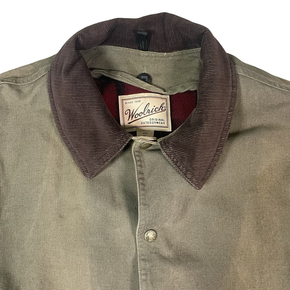 Woolrich Canvas Jacket Mens M Wool Flannel Lined Chore Coat Green Vtg USA - Picture 5 of 15